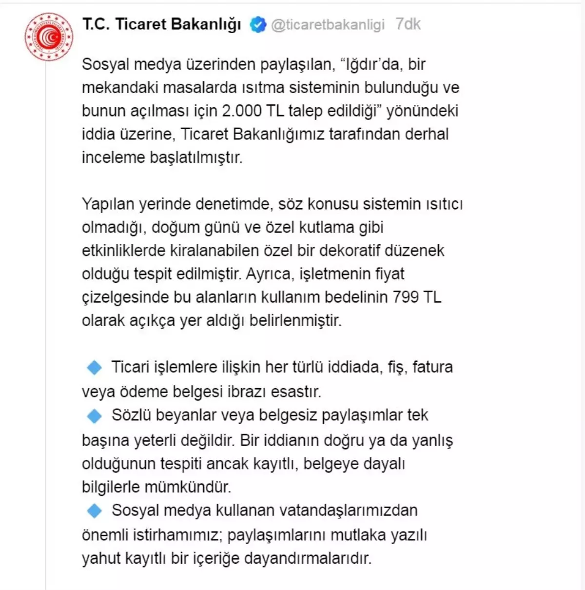 Bakanlıktan Iğdır’daki Işık İddiasına Açıklama