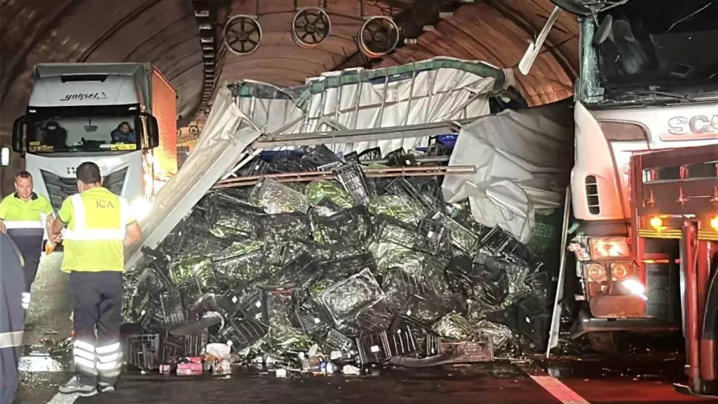 Kuzey Marmara Otoyolu’nda Sebze Yüklü Tır Devrildi