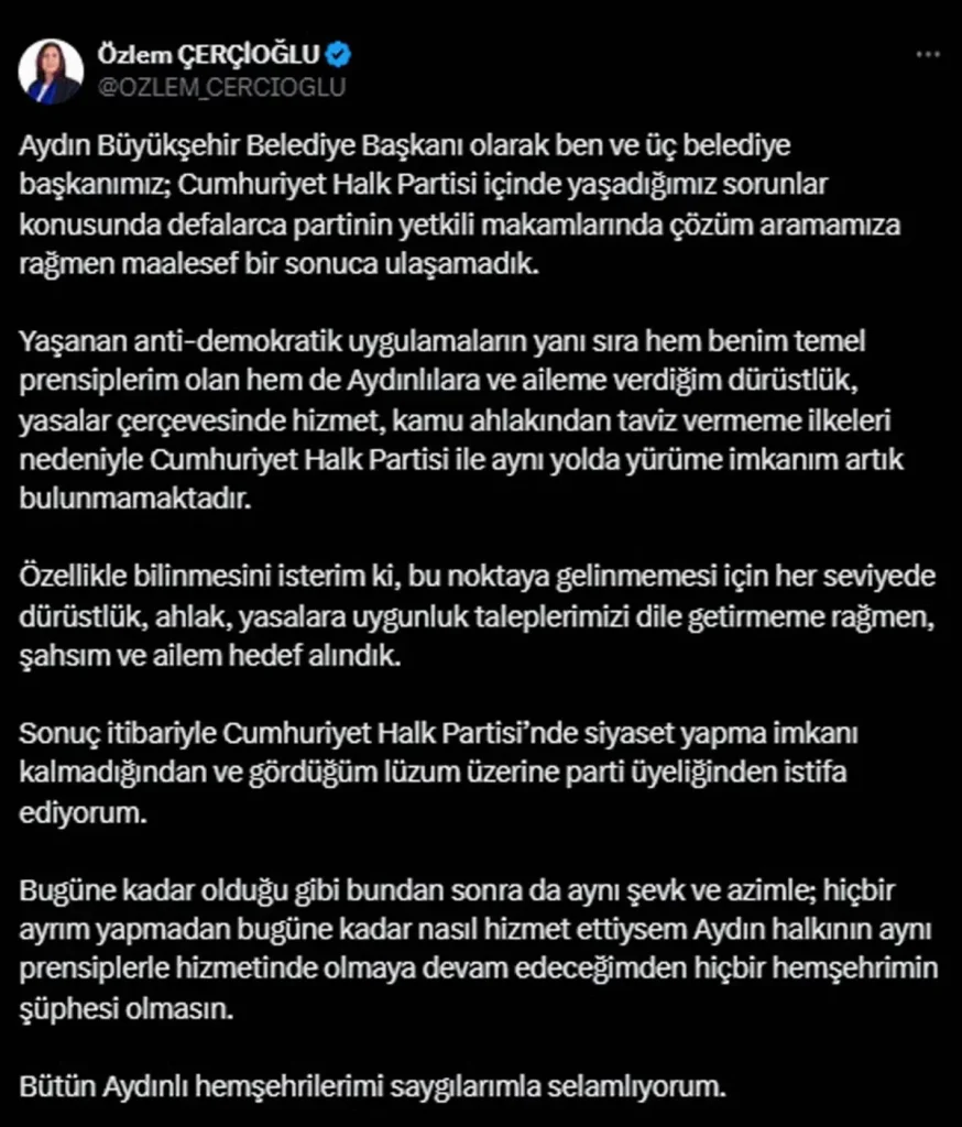 Aydın Büyükşehir Belediye Başkanı İstifa Etti