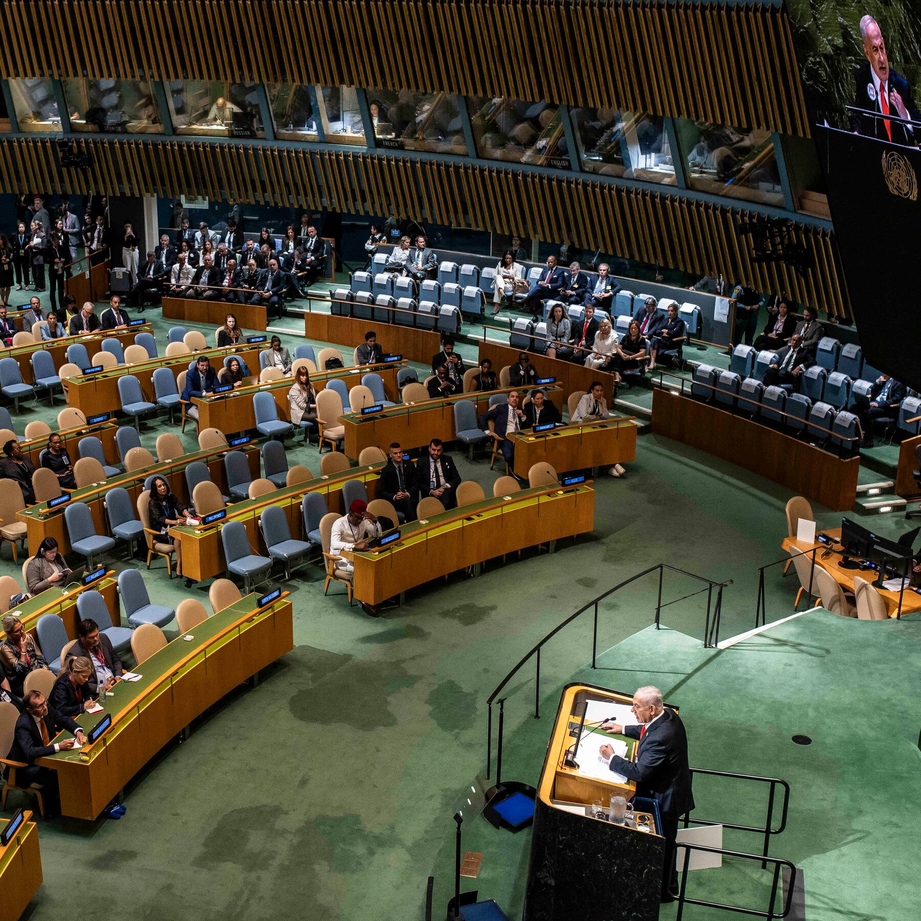 Netanyahu Decries Palestine Recognition to a Nearly Empty U.N. Hall