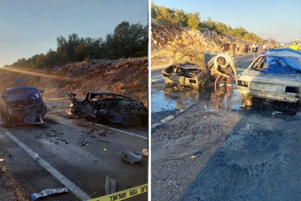 Trafik Kazasında 3 Kişi Yanarak Can Verdi