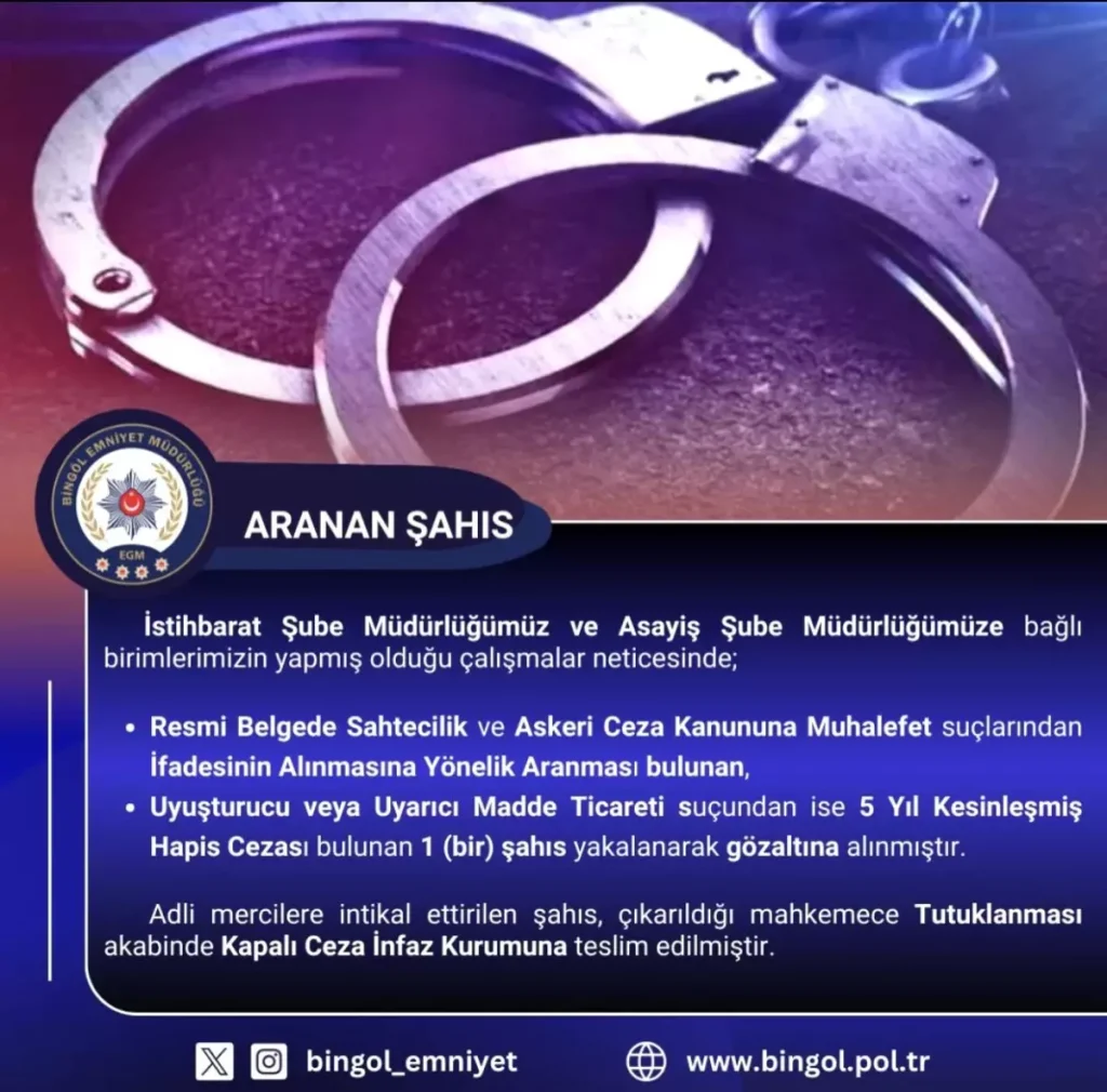 Bingöl’de Hapis Cezası Bulunan Zanlı Yakalandı