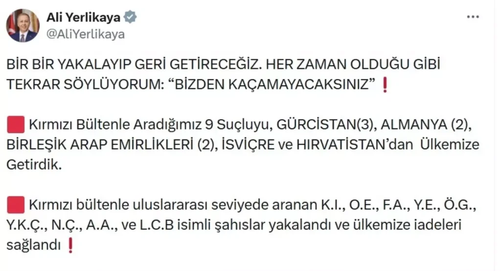 Kırmızı Bültenle Aranan 9 Suçlu Türkiye’ye Getirildi