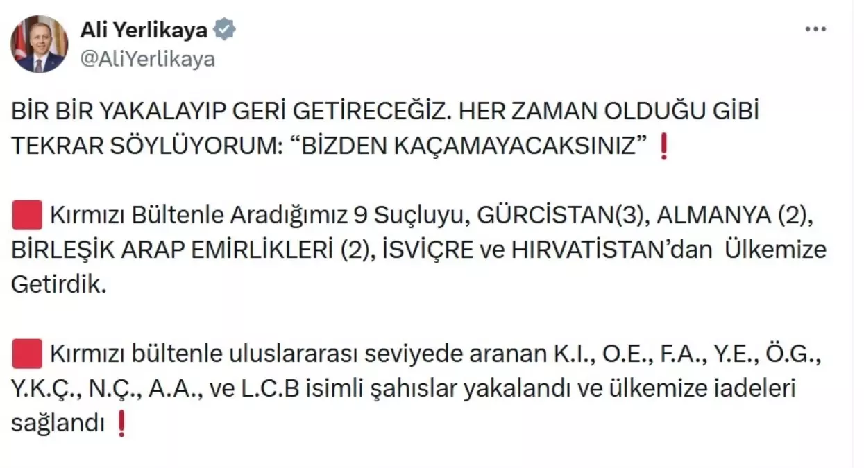 Kırmızı Bültenle Aranan 9 Suçlu Türkiye’ye Getirildi