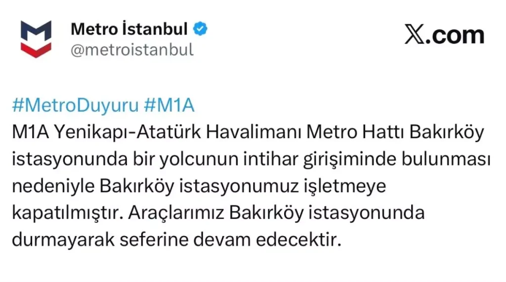 İstanbul’da Metro İstasyonunda Trajik İntihar Olayı