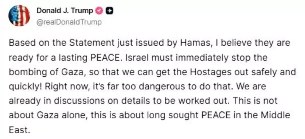 ABD Başkanı Trump’tan Hamas’ın Ateşkes Planına Destek