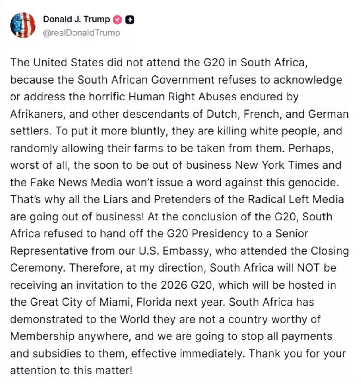 Trump’tan Güney Afrika’ya Yaptırım