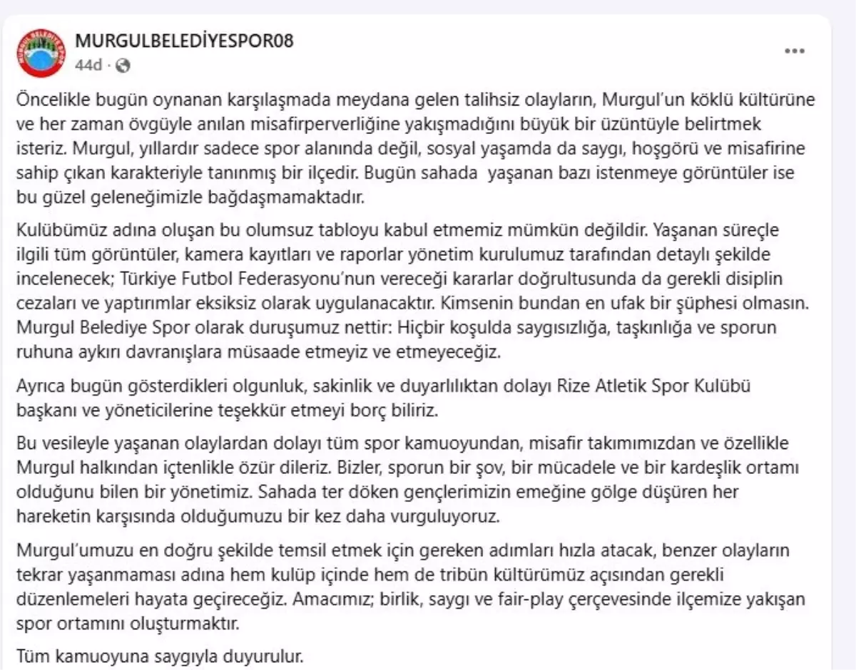 Murgul‑Rize Maçında Şiddet Olayı ve Kulüplerin Ortak Özür Mesajı