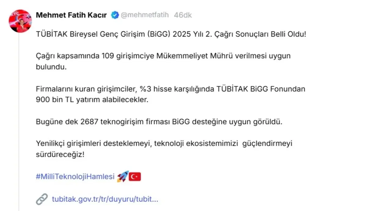 TÜBİTAK BiGG 2025 2’nci Çağrısı Sonuçlandı: 109 Girişimciye 900 Bin TL Destek