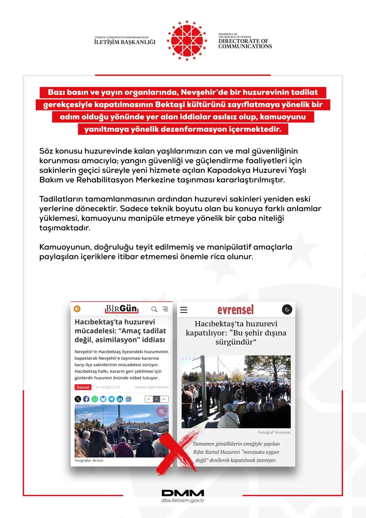 Dezenformasyon İddialarına Karşı Resmi Açıklama