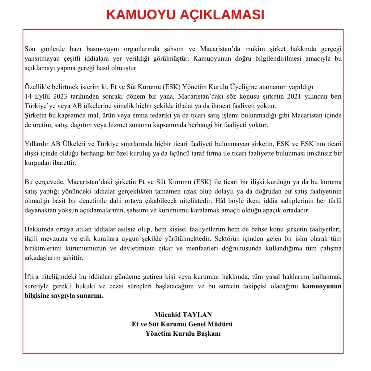 ESK’dan İdavilere Cevap