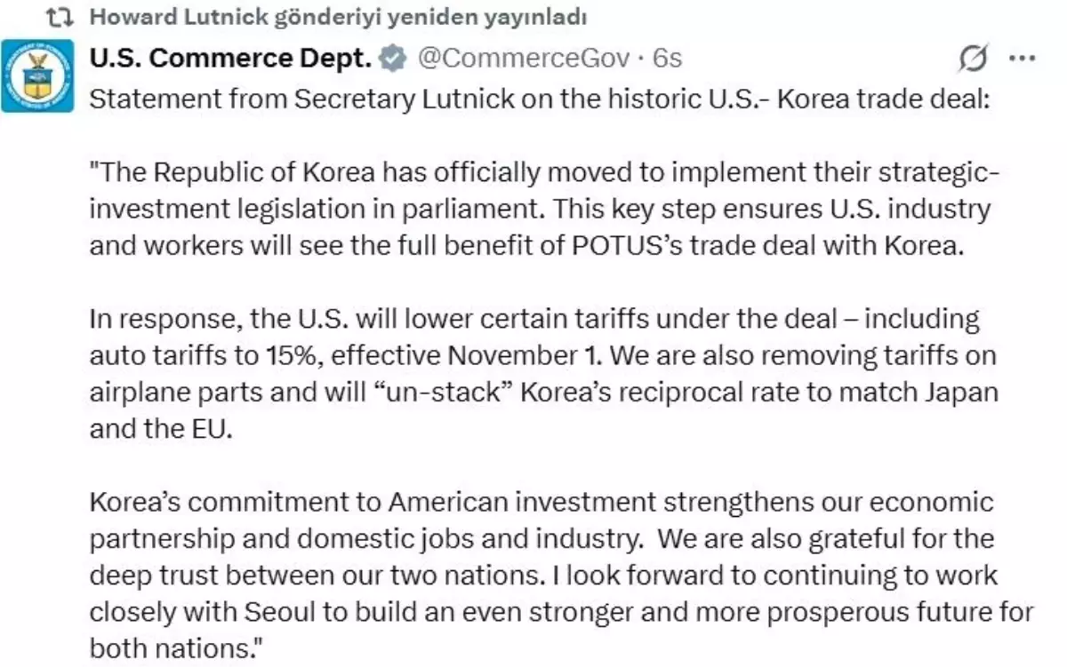 ABD, Güney Kore ile Ticaret Anlaşmasını Geliştiriyor