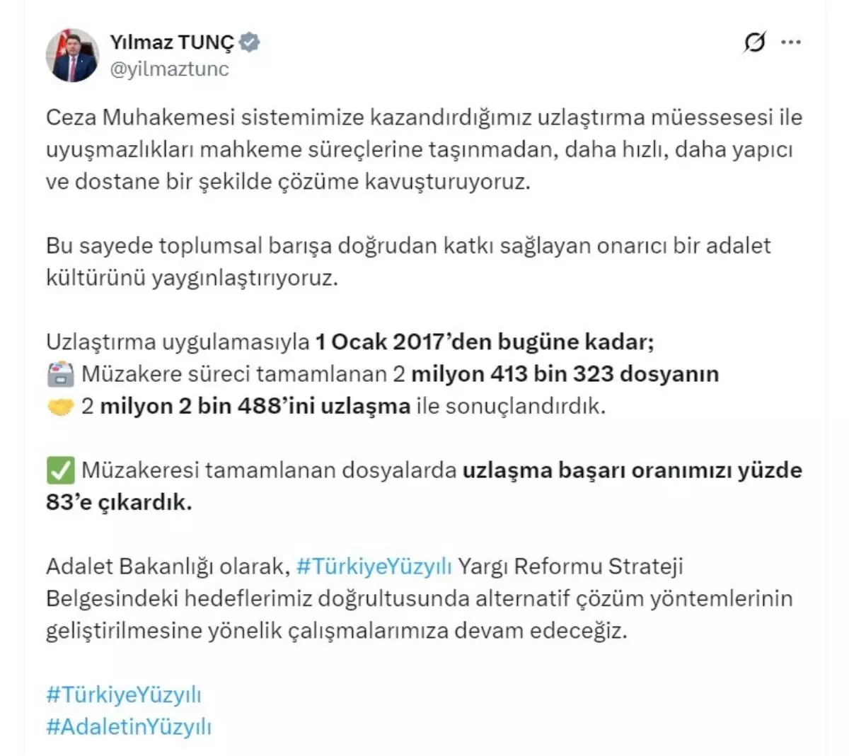 Uzlaştırma Uygulamasıyla Başarı Oranı Yüzde 83