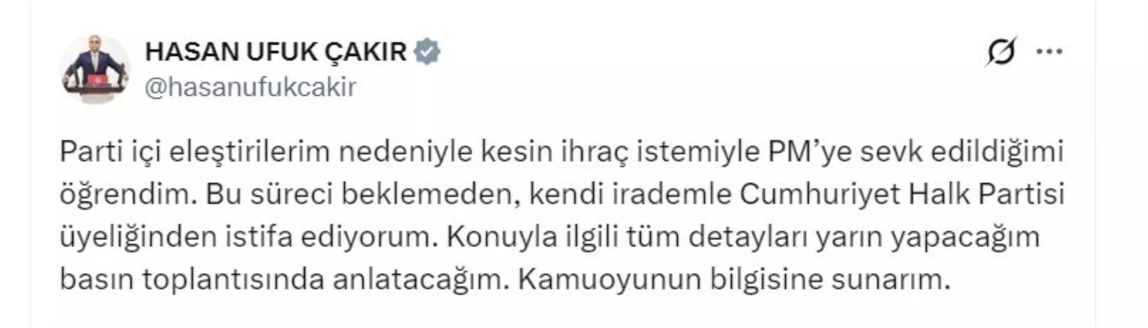 Hasan Ufuk Çakır CHP’den İstifa Etti