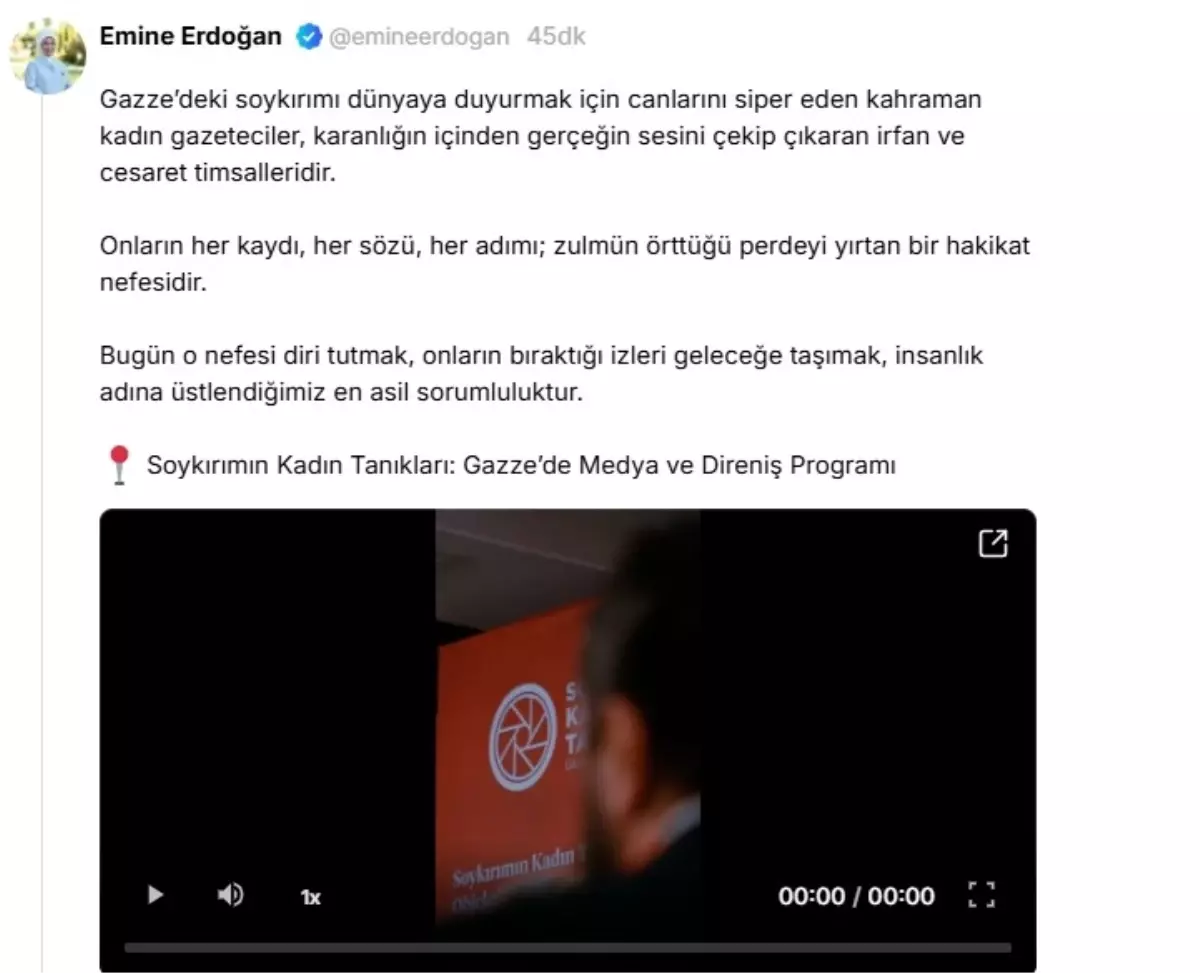 Emine Erdoğan’dan Gazze’deki Kadın Gazetecilere Destek