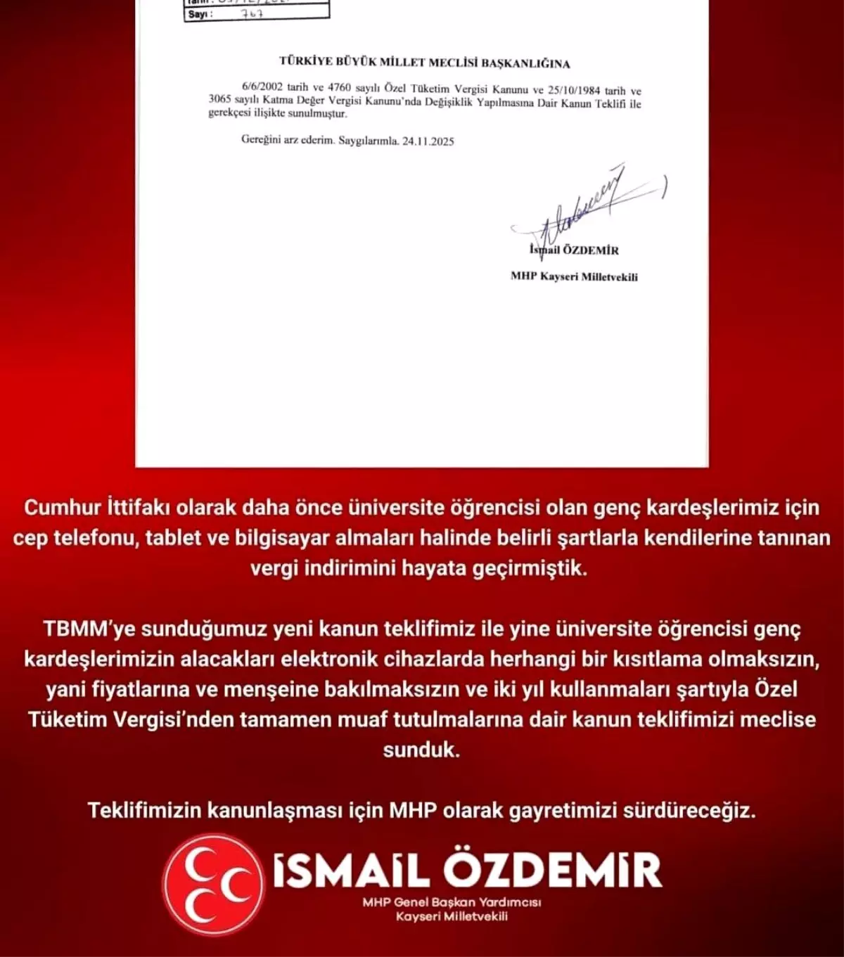 Öğrenciler İçin ÖTV Muafiyeti Teklifi